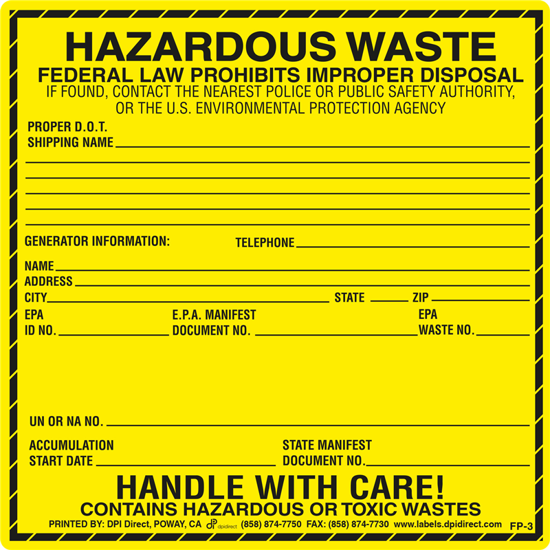 FP-3 Custom Hazardous Waste Labels