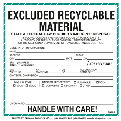 Excluded Recyclable Material (California) Custom